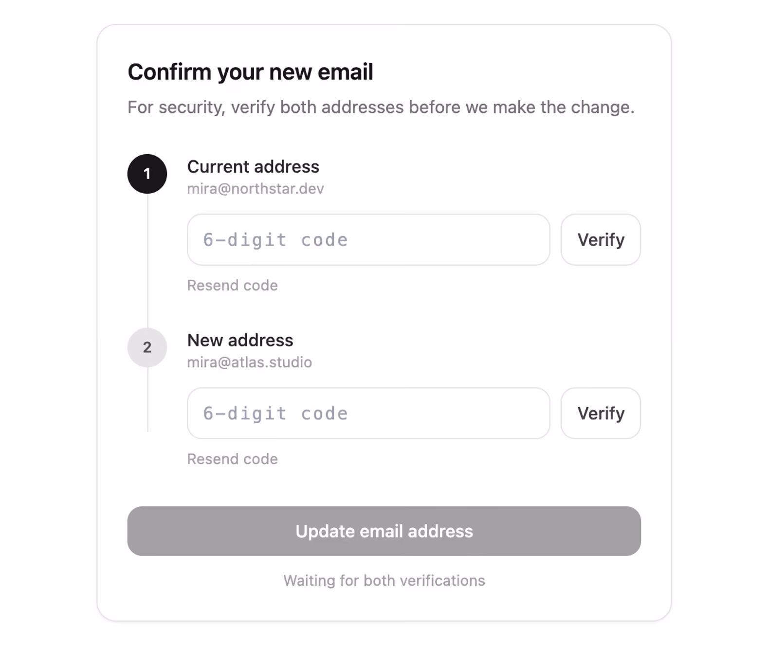 Dual email change verification 미리보기