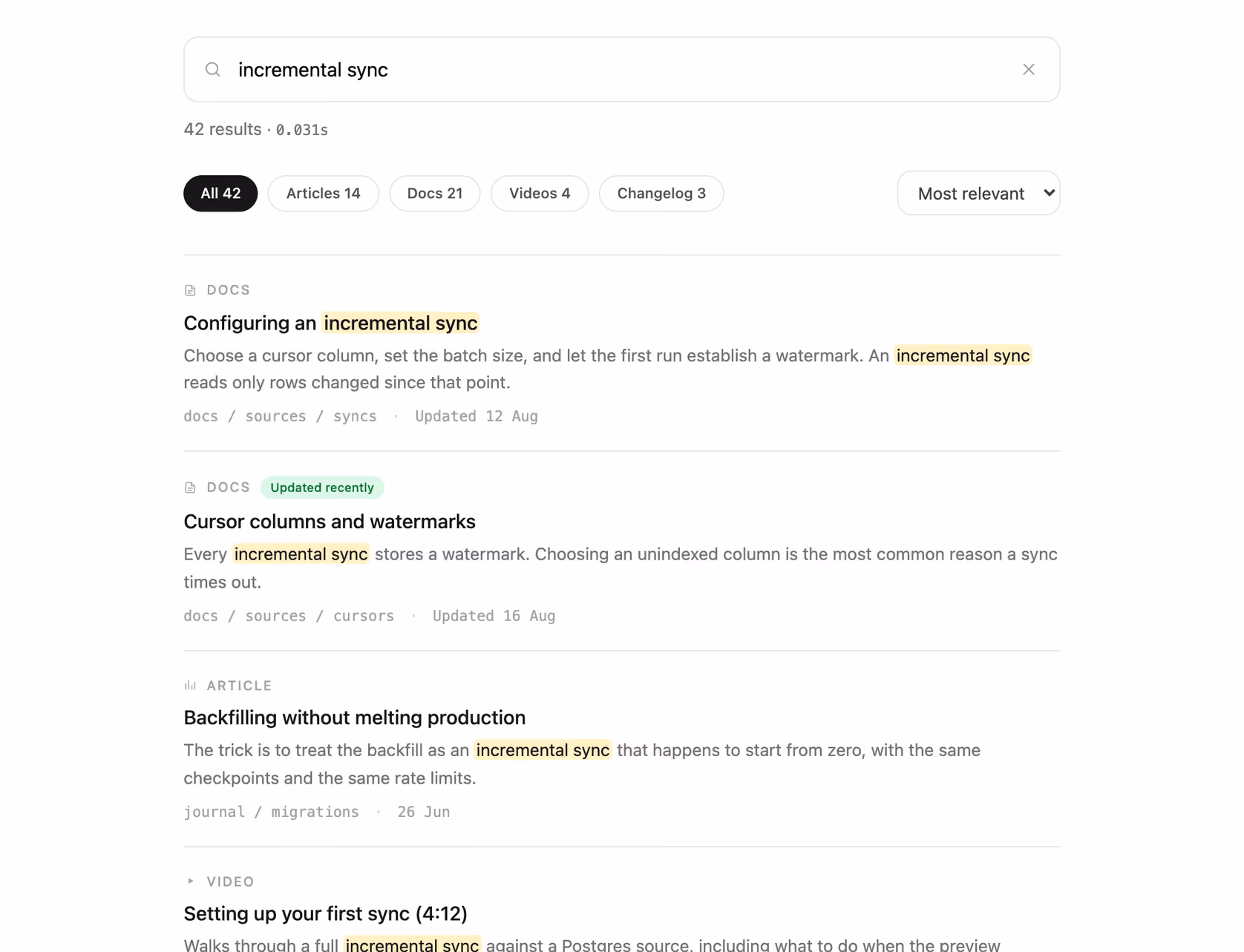 Content search results 미리보기