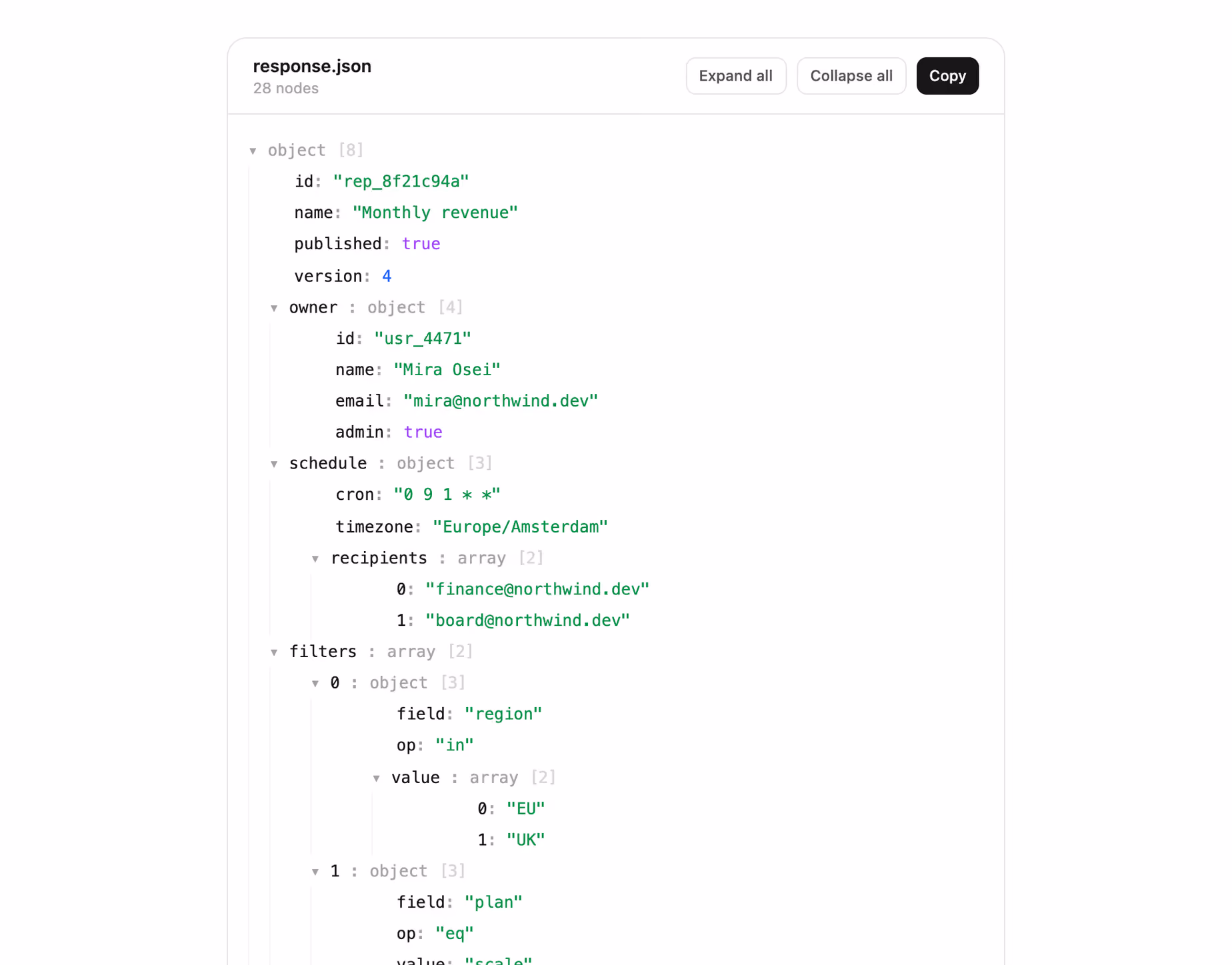 JSON tree viewer 미리보기
