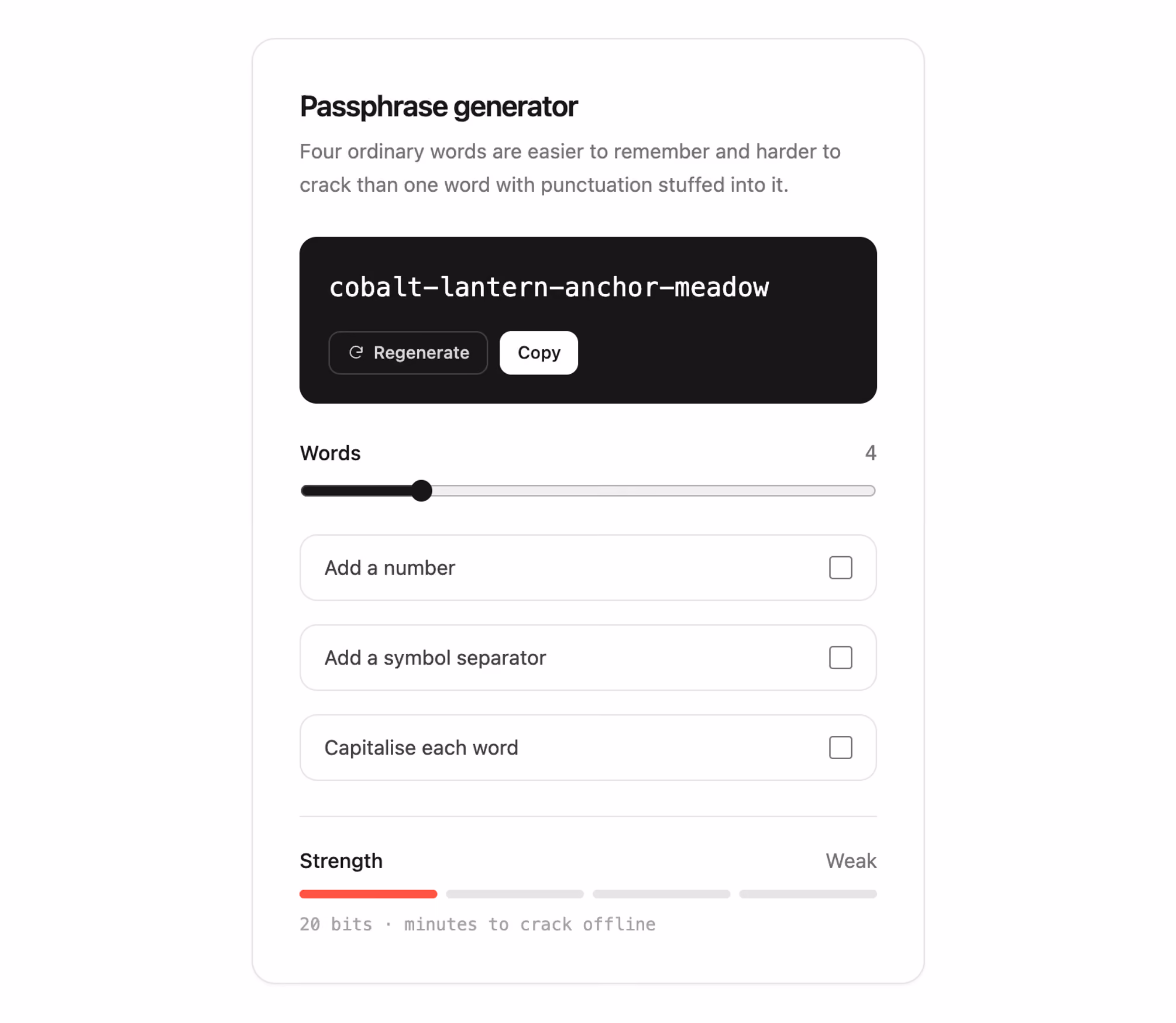 Passphrase generator 미리보기