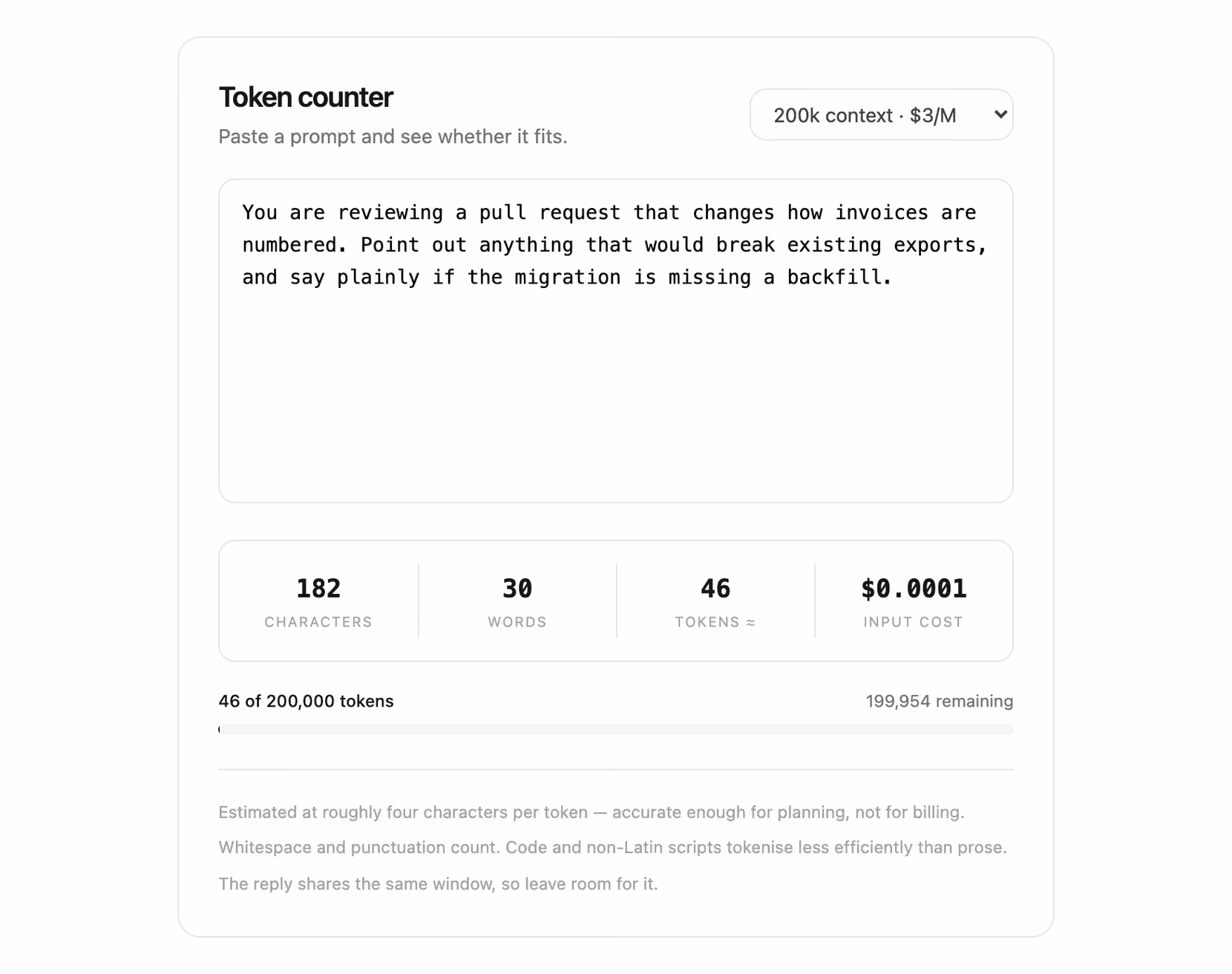 Prompt token counter 미리보기