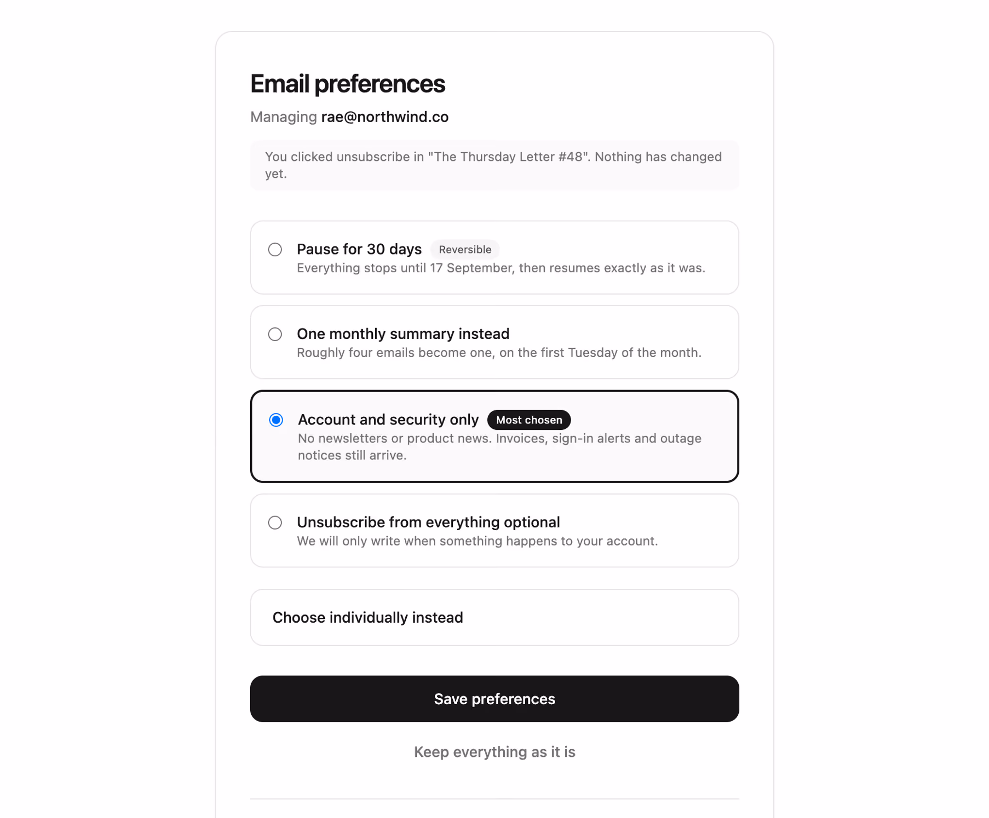Email preferences page 미리보기