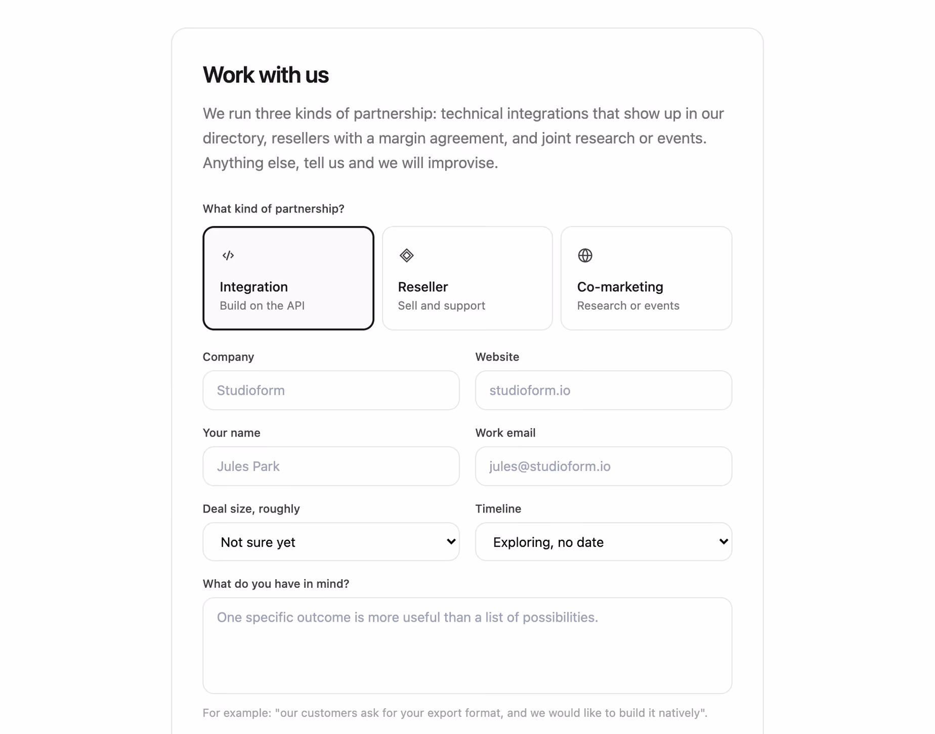 Partnership enquiry form 미리보기