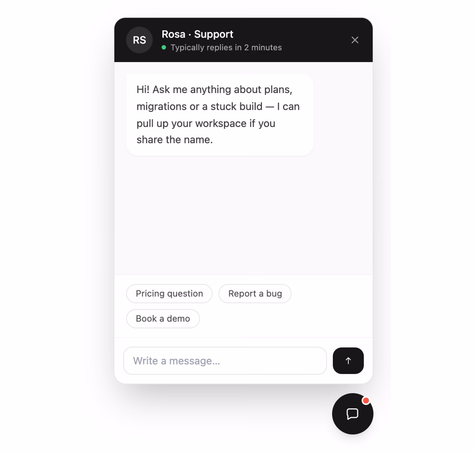 Support chat widget 미리보기