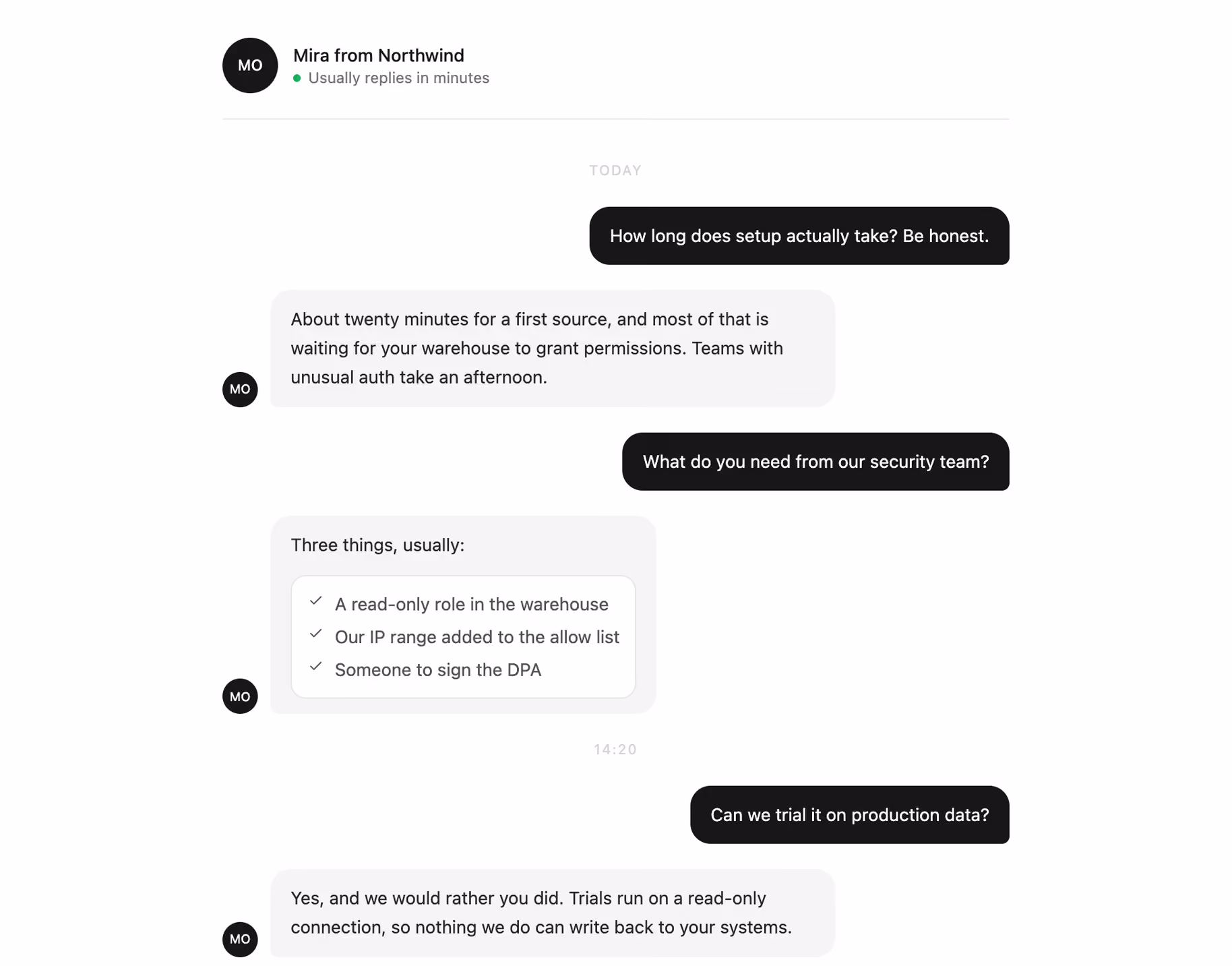 채팅 말풍선 대화형 FAQ 미리보기