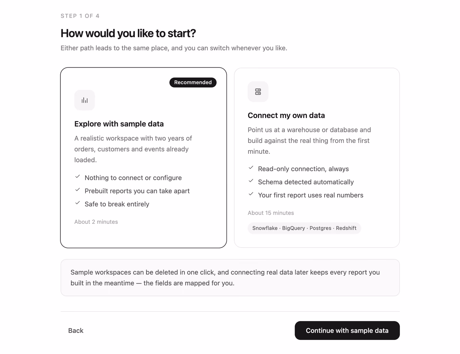 Sample data or your own 미리보기