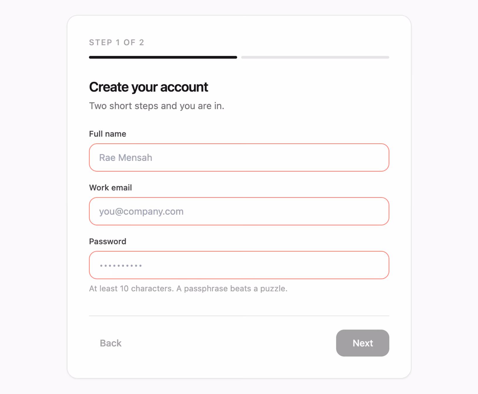 Two-step account wizard 미리보기