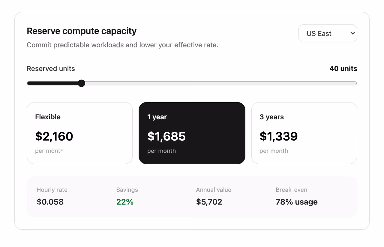 Reserved capacity planner 미리보기